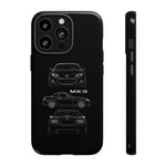 MX-5 Roadster Blueprint Miata Phone Case Featuring Front Side and Rear Views