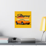1973 Corvette Stingray Poster Retro Sunset Orange Convertible Wall Art