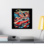 Stingray Corvette Poster – Patriotic USA Flag, Eagle & Fireworks Art