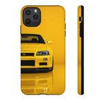 Yellow Skyline Phone Case, R34 GTR 90s JDM Legend Tough Cover for Men Gift