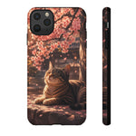 Cherry Blossom Cat Phone Case, Painterly Spring Art Cover
