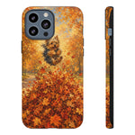 Yorkshire Terrier Jumping in Autumn Leaves Tough Case | Fall Dog Phone Cover
