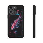 Glitch Koi Fish Art Tough Phone Case - Cyan Pink on Black