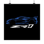 C8 ZR1 Poster Chevy Sports Car Line Art Wall Print Rapid Blue Muscle Decor