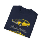 Yellow 1973 Duster Classic Car T-Shirt | Vintage Muscle Car Illustration
