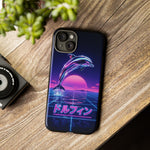 Neon Dolphin Retro Wave Tough Case | Vaporwave Japanese Text, 80s Synth Sunset