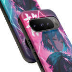 Anime Girl Phone Case Teal, Neon Kanji Calm Gradient Tough Cover