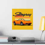 1973 Corvette Stingray Poster Retro Sunset Orange Convertible Wall Art