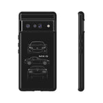 MX-5 Roadster Blueprint Miata Phone Case Featuring Front Side and Rear Views