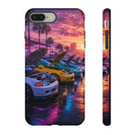 Sunset Car Meet Civic Phone Case | Sports Cars, Palm Trees, Neon Beach Scene