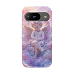 Cherub Cloud Throne Phone Case, Pastel Marble 3D Render Cover