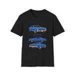 Blue 1966 GTO Muscle Car Trio Illustration T-Shirt | Classic Auto Shirt