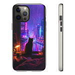 Lo-Fi Cat Neon Rain Window Vaporwave Art Tough Phone Case