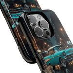 Vintage Teal 1957 Bel Air Classic Car Tough Case | Retro Rainy City Phone Cover
