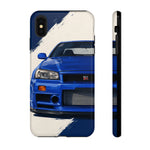 R34 Skyline GT-R Bayside Blue Tough Phone Case for 90s JDM Fans