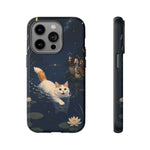 Turkish Van Swimming Cat Tough Case | Whimsical Night Pond, Lily Pads, Ducks