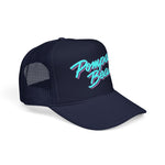 Pompano Beach Florida Trucker Hat Retro Script Snapback Neon Pastel Coastal Surf Style Cap