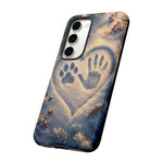 Pet Paw Print Phone Case Snow Heart Tough Cover Gift Art
