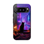 Lo-Fi Cat Neon Rain Window Vaporwave Art Tough Phone Case