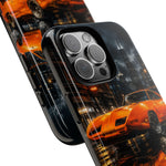 Orange Daytona Phone Case, Rainy City Night Muscle Car Tough Cover