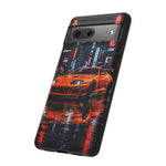 Orange Supra Phone Case, Neon City Night JDM Sports Car Tough Cover
