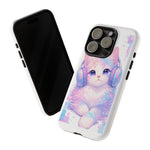 Pastel Cat Phone Case, Headphones Glitch Color Block Cover