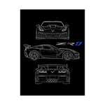 2019 ZR1 Poster Wall Art Print C7 Supercar Blueprint Garage Decor Gift