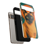 Siamese Cat Retro Halftone Portrait Case - Orange Teal Print