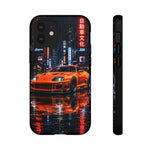Orange Supra Phone Case, Neon City Night JDM Sports Car Tough Cover