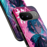 Anime Girl Phone Case Teal, Neon Kanji Calm Gradient Tough Cover