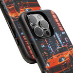 Orange Supra Phone Case, Neon City Night JDM Sports Car Tough Cover