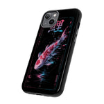 Glitch Koi Fish Art Tough Phone Case - Cyan Pink on Black