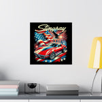 Stingray Corvette Poster – Patriotic USA Flag, Eagle & Fireworks Art