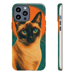 Siamese Cat Retro Halftone Portrait Case - Orange Teal Print