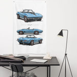 1967 Corvette Stingray Blue Banner 34x56 Garage Man Cave Wall Decor Gift
