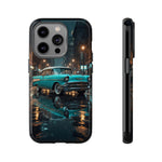 Vintage Teal 1957 Bel Air Classic Car Tough Case | Retro Rainy City Phone Cover