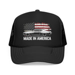 Chevelle Style Made In America Foam Trucker Hat Vintage Muscle Car USA Flag Snapback Cap