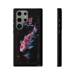 Glitch Koi Fish Art Tough Phone Case - Cyan Pink on Black