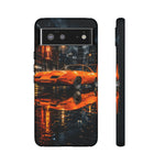 Orange Daytona Phone Case, Rainy City Night Muscle Car Tough Cover