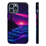 Neon Lighthouse Grid Ocean Art Tough Phone Case
