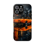 Orange Daytona Phone Case, Rainy City Night Muscle Car Tough Cover