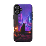 Lo-Fi Cat Neon Rain Window Vaporwave Art Tough Phone Case