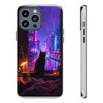 Lo-Fi Cat Neon Rain Window Vaporwave Art Tough Phone Case