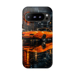 Orange Daytona Phone Case, Rainy City Night Muscle Car Tough Cover