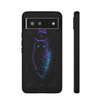 Glitch Owl Silhouette Art Tough Phone Case - Violet Teal