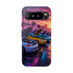 Sunset Car Meet Civic Phone Case | Sports Cars, Palm Trees, Neon Beach Scene