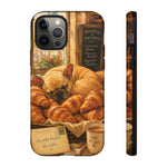 Sleeping French Bulldog with Croissants phone case | cute bakery scene