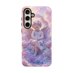 Cherub Cloud Throne Phone Case, Pastel Marble 3D Render Cover