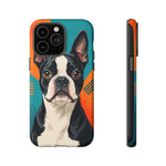 Boston Terrier Pop-Art Portrait Tough Phone Case - Teal Orange