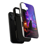 Lo-Fi Cat Neon Rain Window Vaporwave Art Tough Phone Case